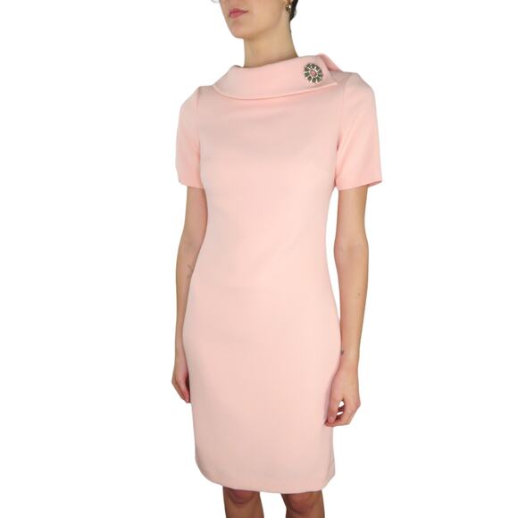 Badgley Mischka Folded Collar A-Line Midi Pencil Dress Pink Dress Size 4 - Picture 10 of 12
